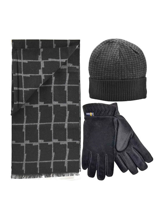 Set with Beanie Knitted in Black color
