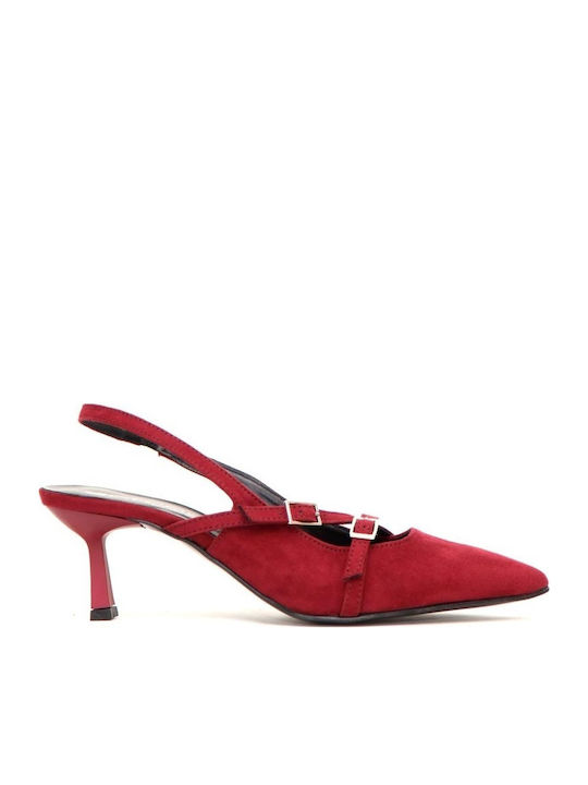 Synthetic Leather Burgundy Medium Heels