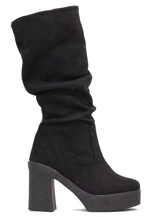 Leder Damenstiefel mit hohem Absatz Schwarz
