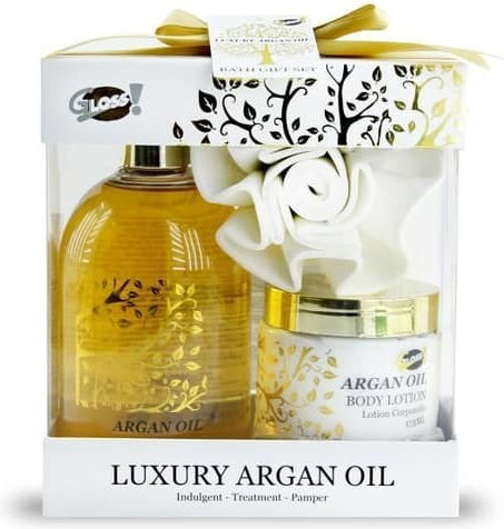 Gloss! Argan Oil Bath Skin Care Set for Body Cleaning 2pcs