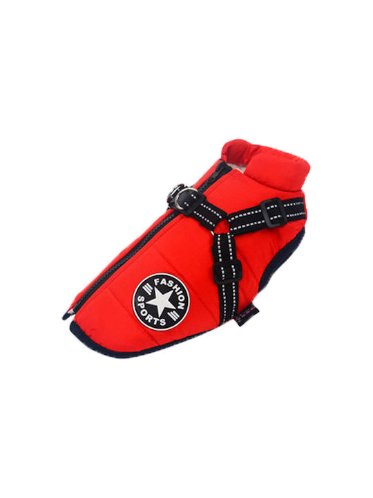 Denik Pets Red Fleece / Waterproof Dog Coat Large with 38cm Back Length
