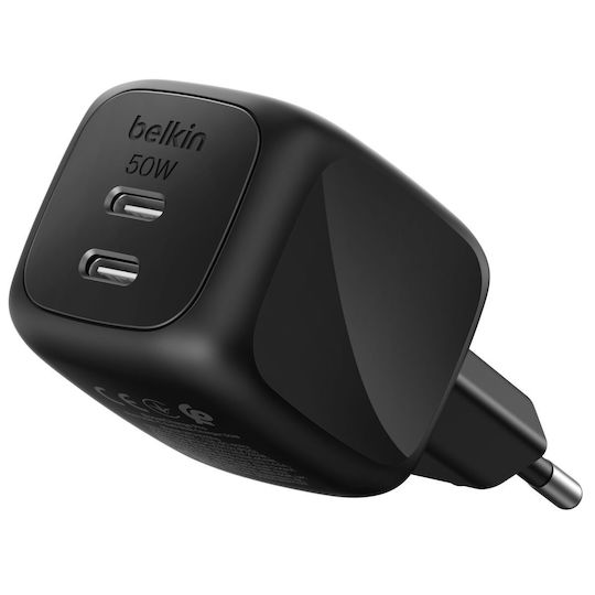 Belkin Charger Without Cable GaN with 2 USB-C Ports 50W Power Delivery Blacks (BoostCharge Pro)
