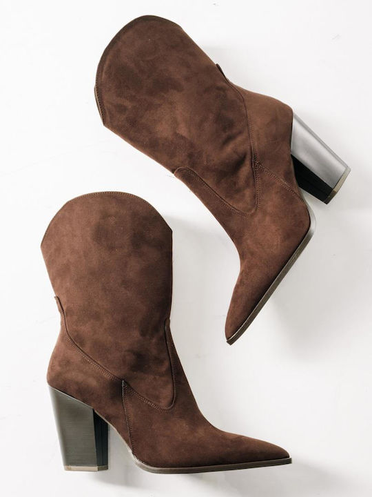 Wildleder Damen Cowboy-Stiefeletten Braun