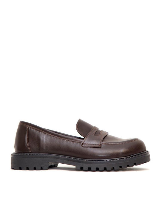 Leather Women's Loafers in Brown Color