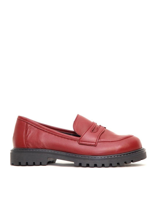 Leather Women's Loafers in Burgundy Color