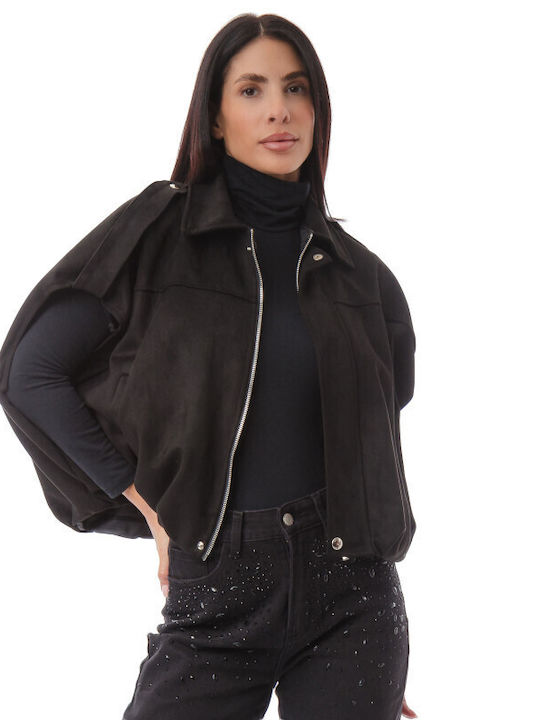 Women's Lifestyle Suede Jacket for Winter Black