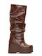 Synthetic Leather High Heel Women's Boots Brown