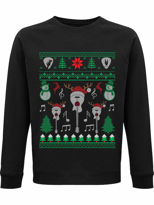 Unisex Sweatshirt Bio-Baumwolle Ugly Christmas Sweater Electric Acoustic Guitar Rock Christmas Schwarz