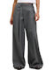 Women's High-waisted Fabric Trousers Dark Grey Melange