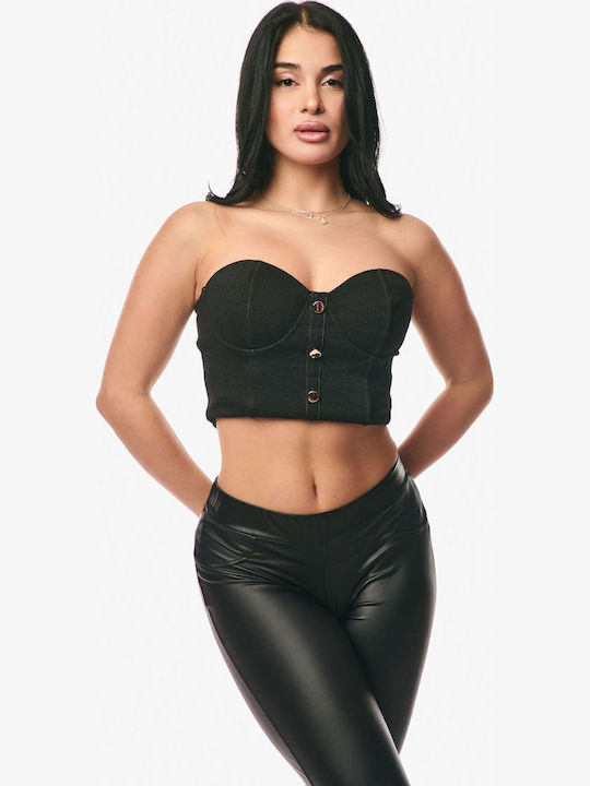 Women's Crop Top with Sheerness Black