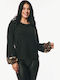 Women's Blouse with Sheerness Animal Print Black