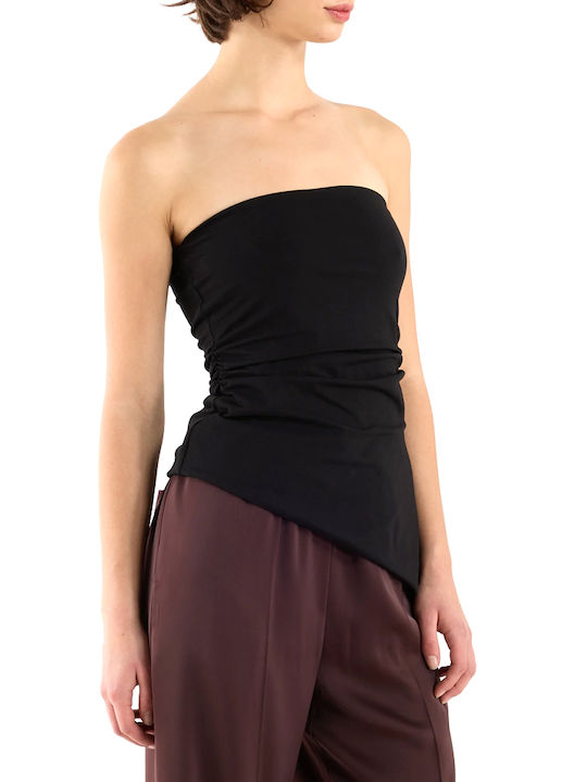 Women's Blouse Cotton Strapless Black