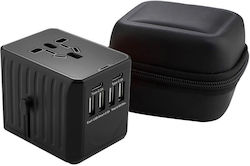 Универсално Пътно Зарядно Jup Beiaosu *11143-66 8865-18 4 Usb + 2 Usb Type C 150+ Държави Us Eu Uk Au Черен 7 X 5.5 См