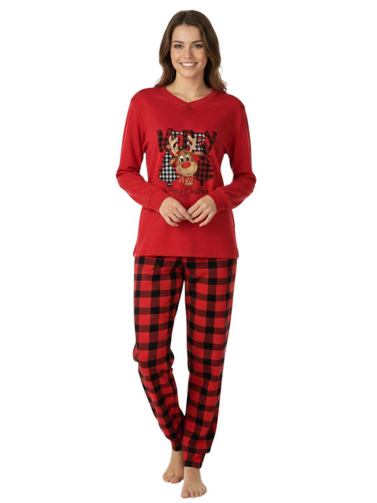 Lovelx Homewear Χειμερινό Γυναικείο Σετ Πιτζάμας Κόκκινο