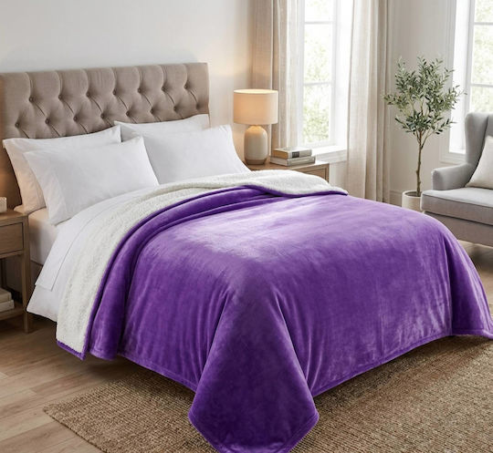 Kraft World Κουβέρτα Sherpa Υπέρδιπλη 220x240εκ. Μώβ