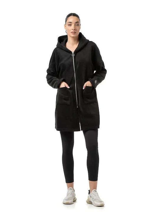 Long Women's Sweatshirt Jacket Hooded Black