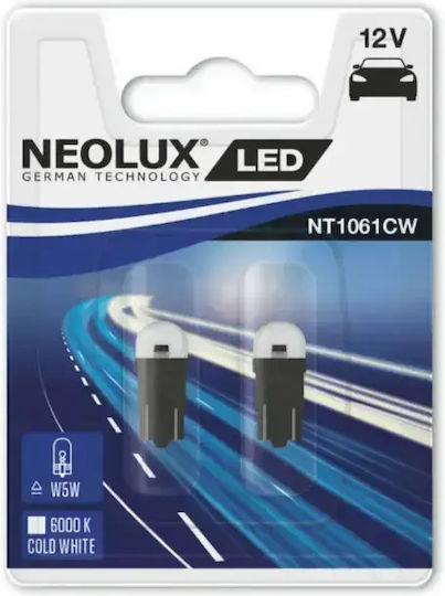 Neolux Λάμπες Αυτοκινήτου & Μοτοσυκλέτας T10 LED 6000K Ψυχρό Λευκό 12V 0.5W 2τμχ