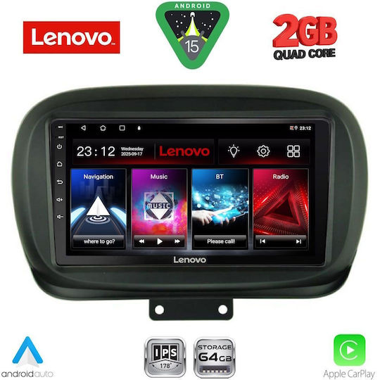 Lenovo Car Audio System for Fiat 500X 2014-2022 (Bluetooth/USB/AUX/WiFi/GPS/Apple-Carplay/Android-Auto) with Touch Screen 9"