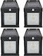 Set of 4 x Solar Wall Lamps 2W 600lm Waterproof IP65 for Garden or Home Black