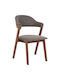 Rubberwood Dining Room Wooden Armchair Walnut - Grey Fabric 59x59x83cm 2pcs