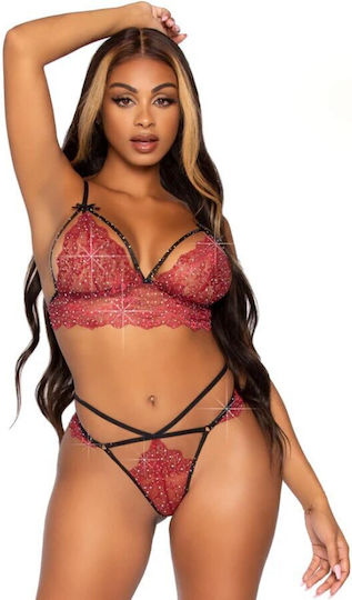 Leg Avenue 81623 Bra Thong Set Burgundy Size