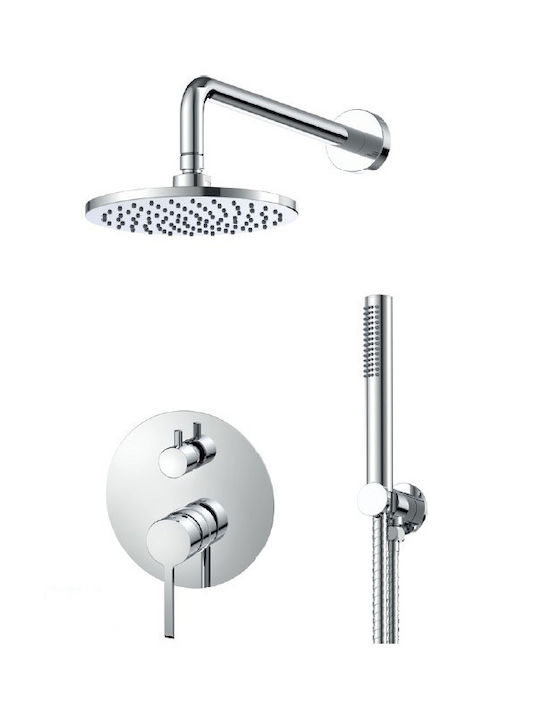 Cora Built-in Mixer, Diverter, Hand Shower & Supply Set for Shower 2 Exits Silver
