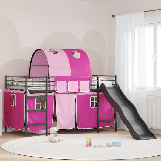 Pat Pentru Copii Loft Bed Single Negru Pentru Saltea 80x201cm