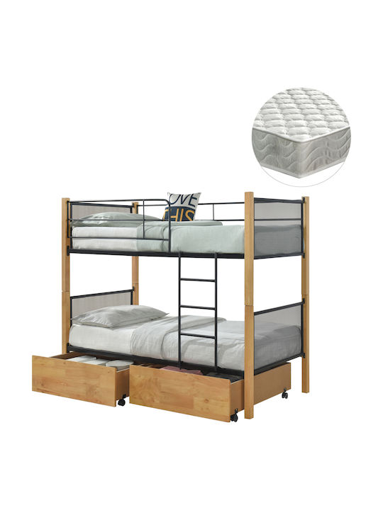 Rayven Pat pentru Copii Cușeta Single cu Saltea & Spațiu de Depozitare Negru 90x190cm