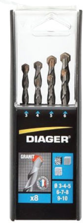 Set 8 Cylindrical Shank Drill Bits Granite