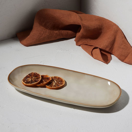 Estia Vignette Stoneware Πιατέλα Σερβιρίσματος Οβάλ Κεραμική Μπεζ 31.3x15εκ. 2τμχ