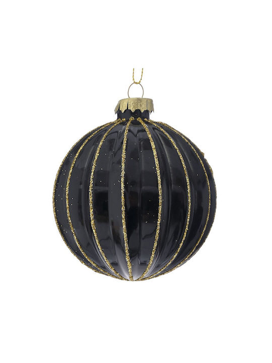 Schwarze Goldene Glasartige Kugel Ornament 8cm Set 6 Glänzend