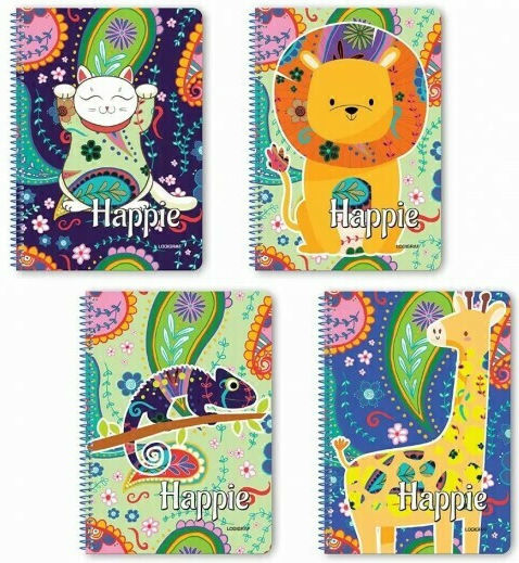 Logigraf Spiral Notebook Ruled B5 90 Sheets 3 Subjects Happie 1pcs (Μiscellaneous Designs/Colors) 1