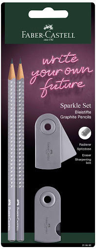Faber-Castell Sparkle Neo Σετ 2 Μολύβια B με Ξύστρα και Γόμα Γκρι