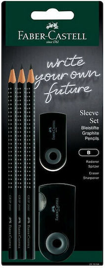Faber-Castell Grip Σετ 5 Μολύβια B με Ξύστρα και Γόμα Μαύρα