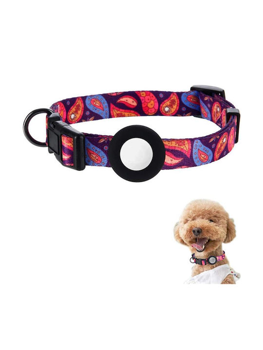 Airtag Tracker Waterproof Silicone Case Pet Collar Cats Dog Neck Collar Size L Purple Cashew Flower
