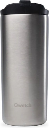 Qwetch Stainless Steel Thermos Bottle BPA Free 470ml Gray with Straw and Handle