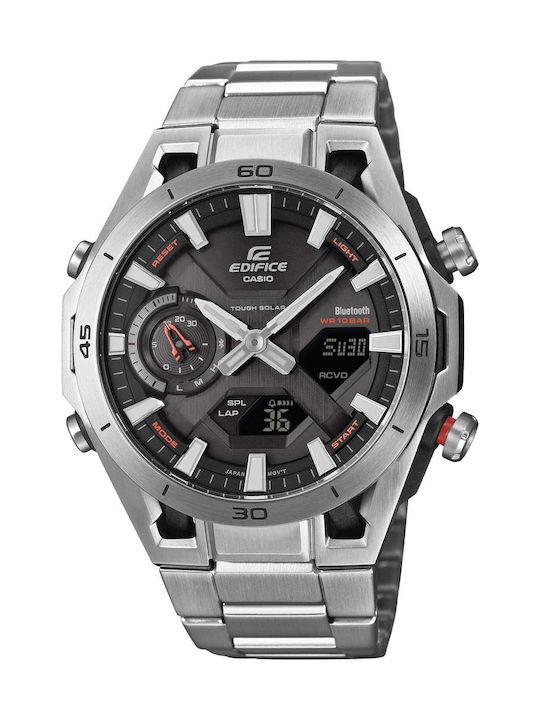 Casio Sospensione Дигитален Мъжки Часовник Слънчев Със Сребрист Неръждаем Стоманен Гривна