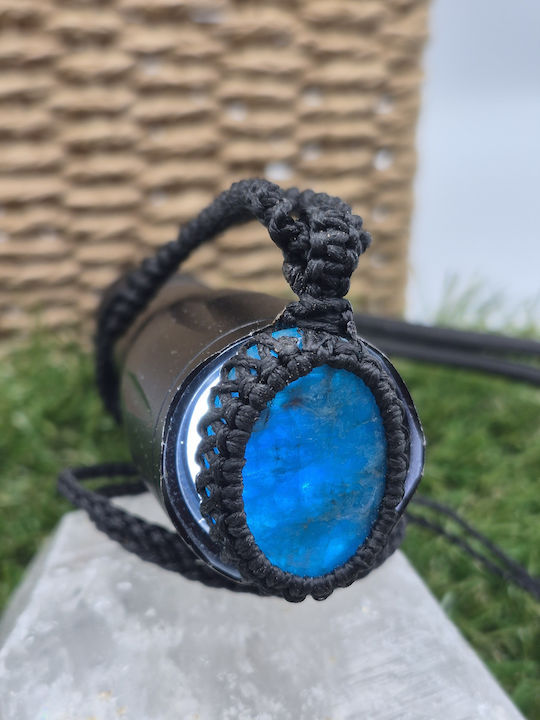 Colier Macrame Cu Apatit Albastru – Bijuterie Handmade Piatra Semiprețioasă