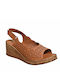 Leather Women's Flat Sandals Anatomic in Tabac Brown Color