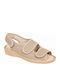 Leder Flache Sandalen für Damen Anatomisch in Beige Farbe