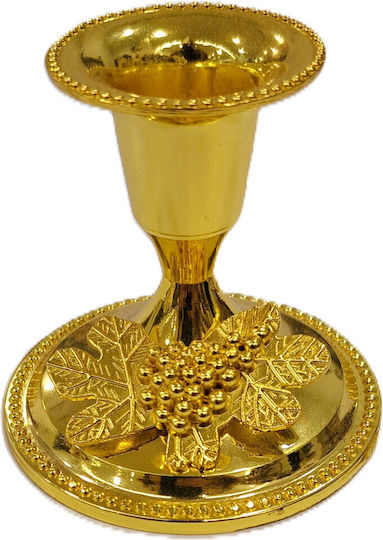 Vintage Brass Chamber Candlestick Embossed Designs Gold Height 6.5cm