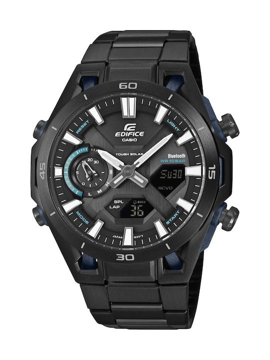 Casio Sospensione Herrenuhren Solar mit Schwarz Rostfreier Stahl Armband