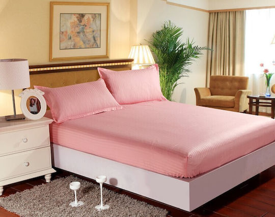 Pucioasa Sheet Set with 2 Pillowcases Double with Elastic 140x200+25cm. Pink 3pcs