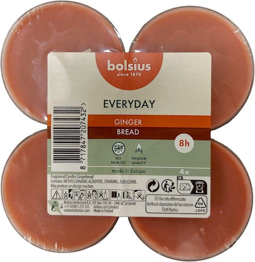 Bolsius Everyday Tealights With Gingerbread Scent In Brown Colour Up To 8 Hours Duration 4 Pieces