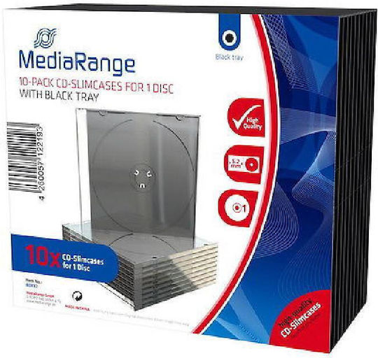Mediarange Cd Slimcase 1 Disc 5.2mm Black Tray 10 Pack Mrbox32