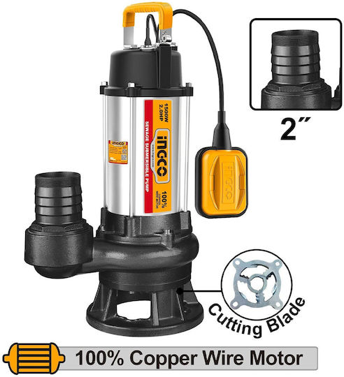 Ingco Einphasige Pumpe Abwasser/Abwasser 2hp SPDB150068