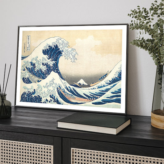 Плакат Hokusai Great Wave Kanagawa Art234 30см X 40см Черна Дървена Рамка