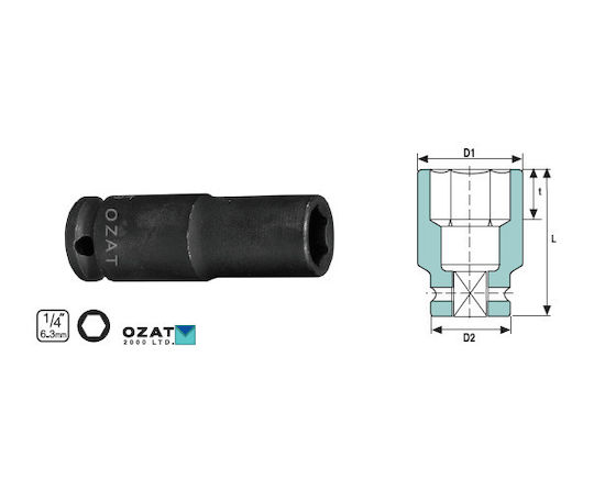 1/4'' 6-point Impact Socket Head 5 Mm Long