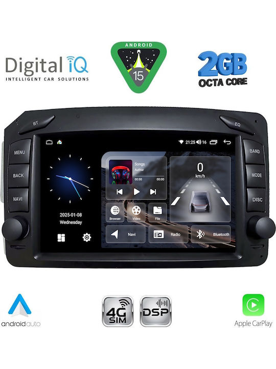 Digital IQ Car Audio System for Mercedes-Benz C Class / CLK Class 1999-2004 (Bluetooth/USB/WiFi/GPS/Apple-Carplay/Android-Auto) with Touch Screen 7"