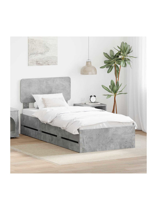 Single Wooden Bed Grey with Slats for Mattress ...